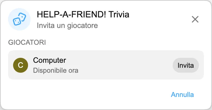 HELP-A-FRIEND! Trivia — Invita un giocatore