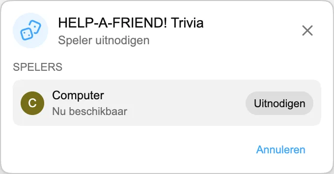 HELP-A-FRIEND! Trivia — Speler uitnodigen