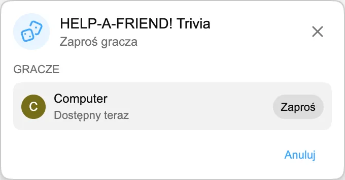 HELP-A-FRIEND! Trivia — Zaproś gracza
