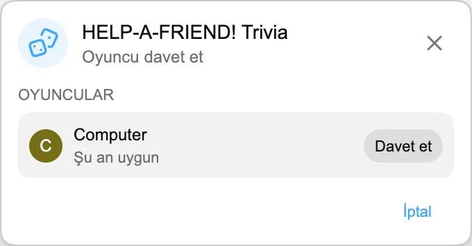 HELP-A-FRIEND! Trivia — Oyuncu davet et
