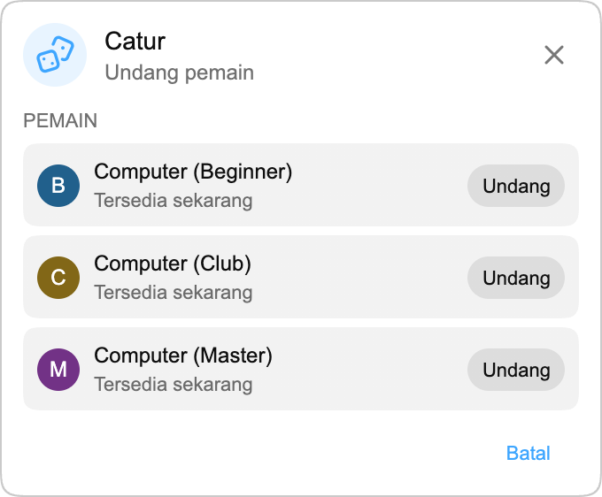 Bermain melawan Computer: Catur klasik