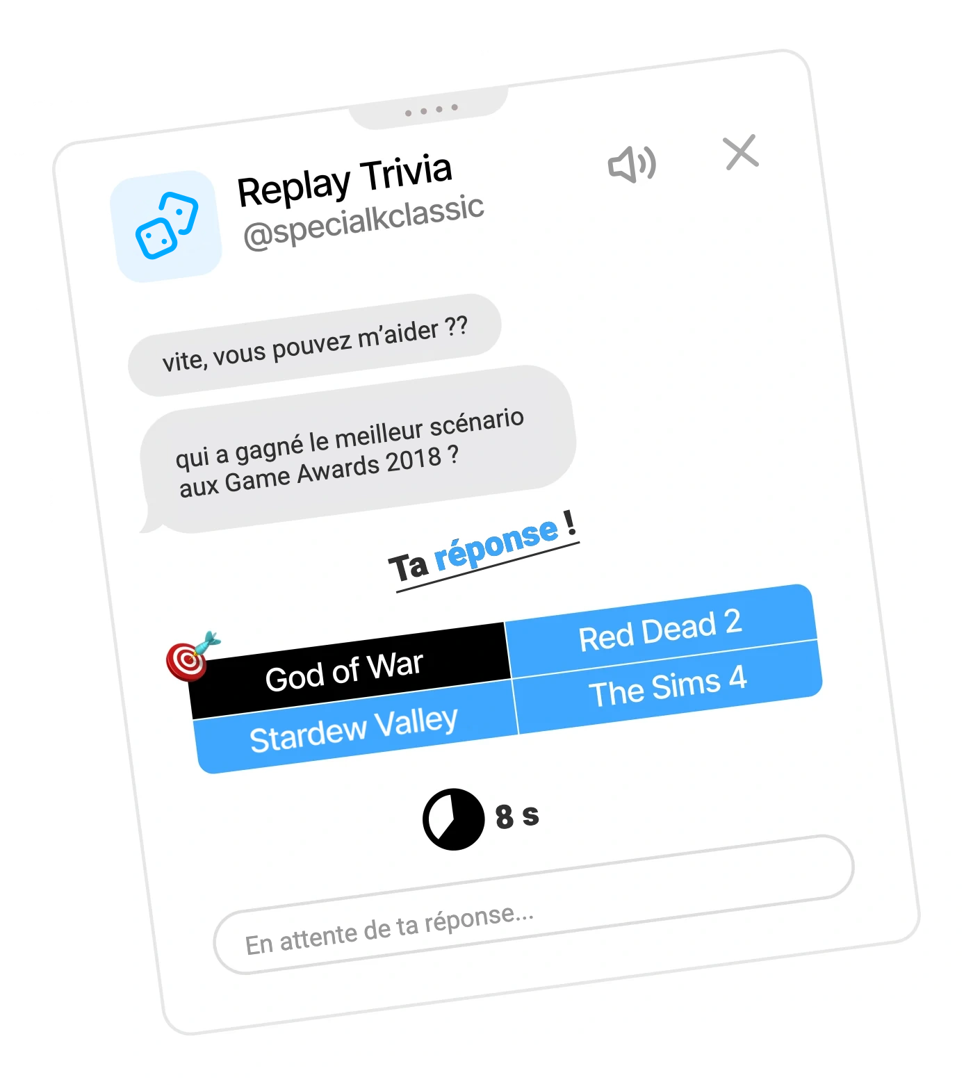 HELP-A-FRIEND! Trivia demande aux spectateurs de choisir une réponse